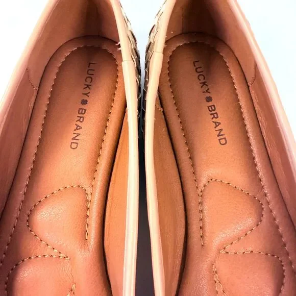 NWOT Lucky Brand Women 8.5 Sargena Ballet Flat Nude Blush Gold Metallic Chevron - Picture 8 of 10
